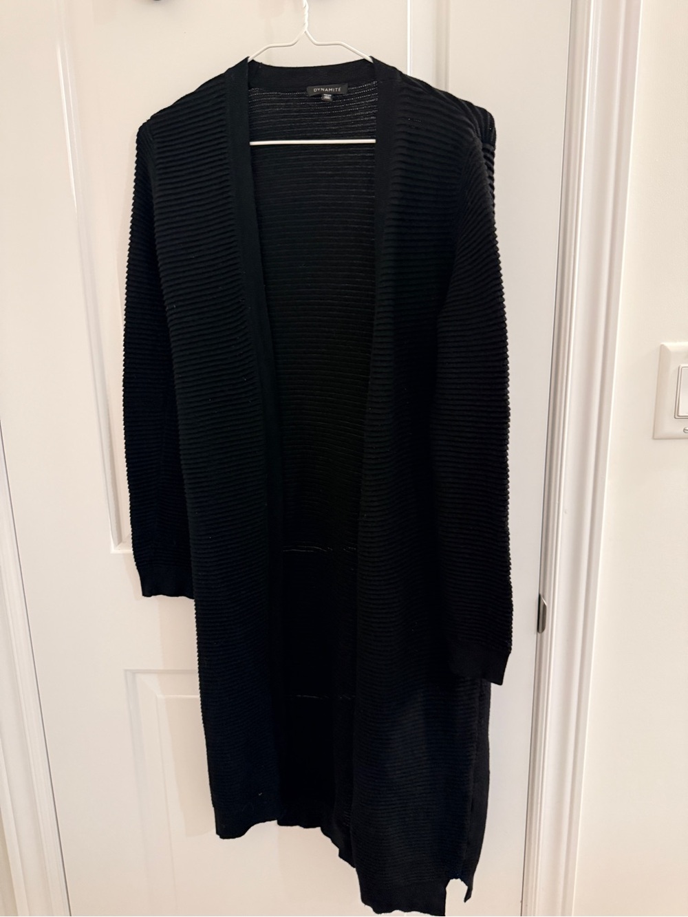 Long Open-Front Black Ribbed Cardigan - Dynamite Size XS